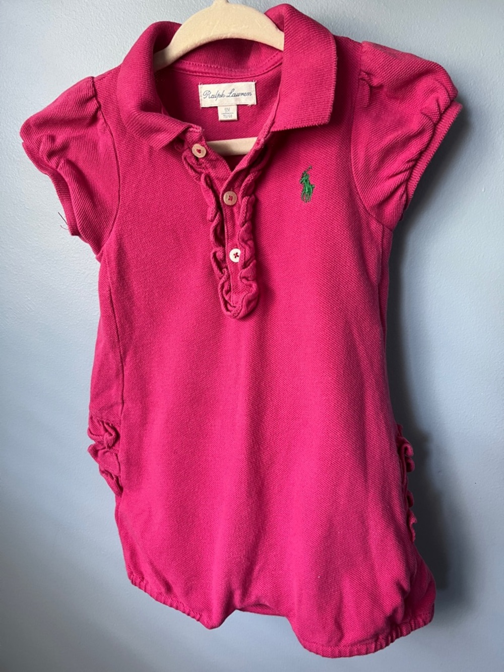 Ralph Lauren Girls Polo Dress in Bright Pink with Green Pony